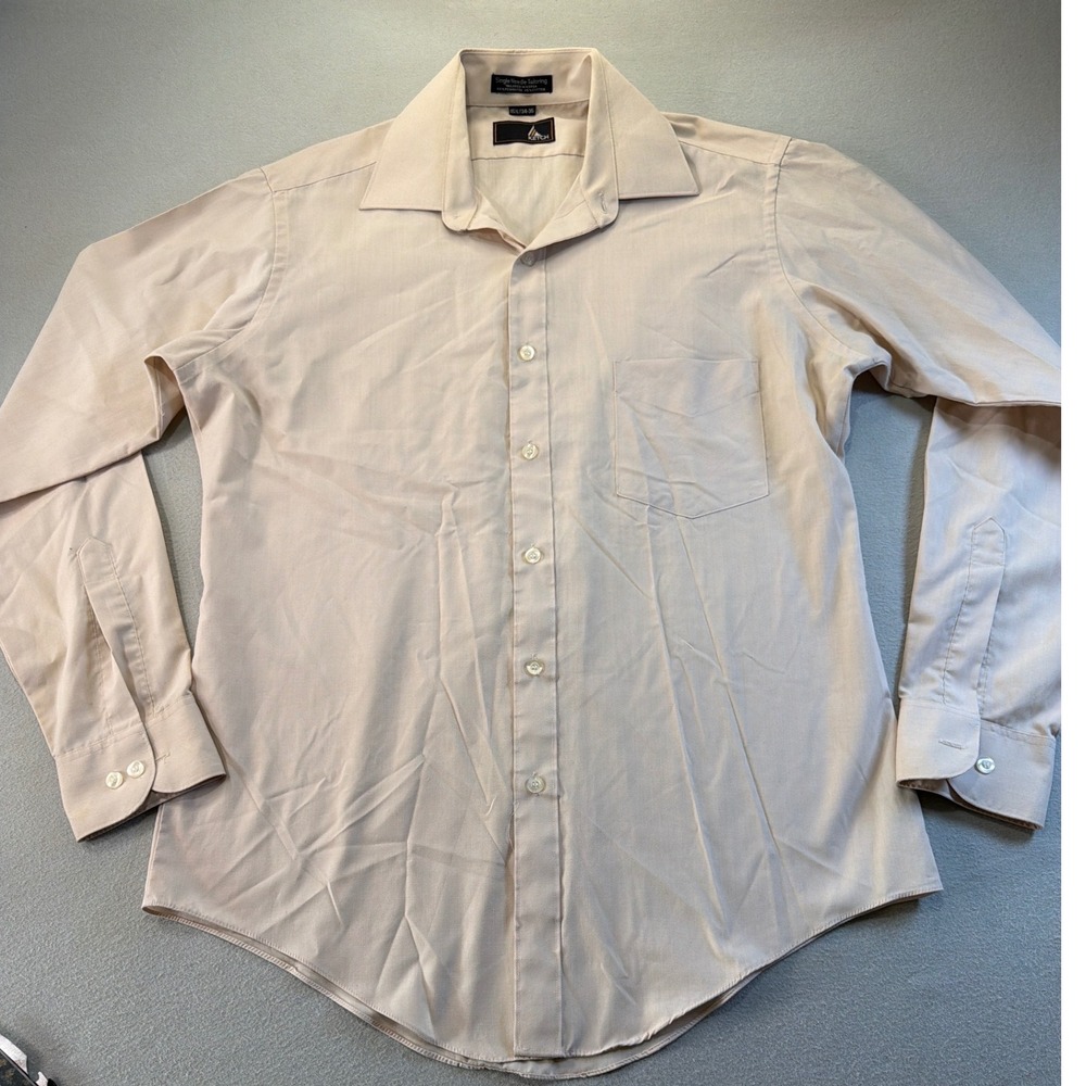 Ketch Mens 15.5 34-35 Tan Dress Shirt Long Sleeve Single Needle Tailoring